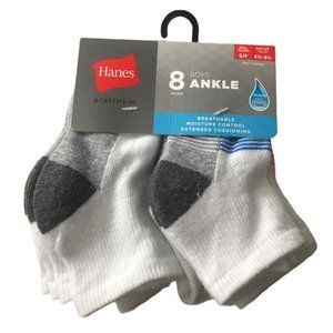 Hanes Platinum Boy's Ankle Socks Size S/P 8 Pk Shoe Size 4 1/2-8 1/2 Breathable